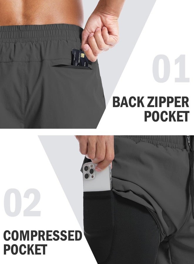 Aolesy Men’s 2 in 1 Running Shorts 7 Inch Quick Dry Workout Gym Shorts with Pockets Tennis Training Athletic Shorts with Liner for Men Dark Grey - Image 5